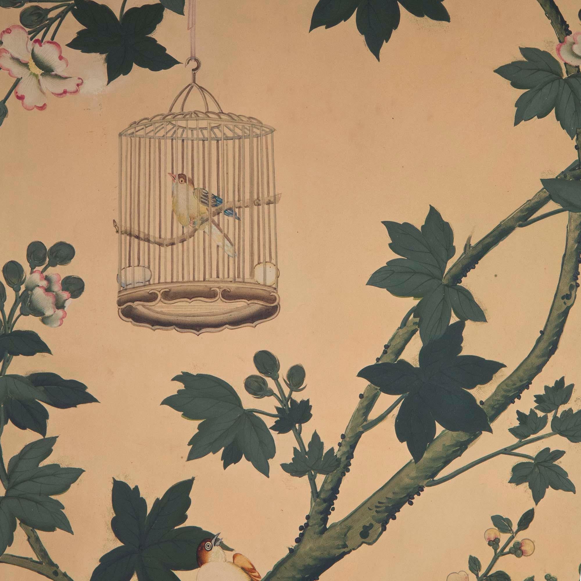 Set of 19th Century Chinoiserie Hand-Painted Wall Panels in Faux Bamboo Frames For Sale 10