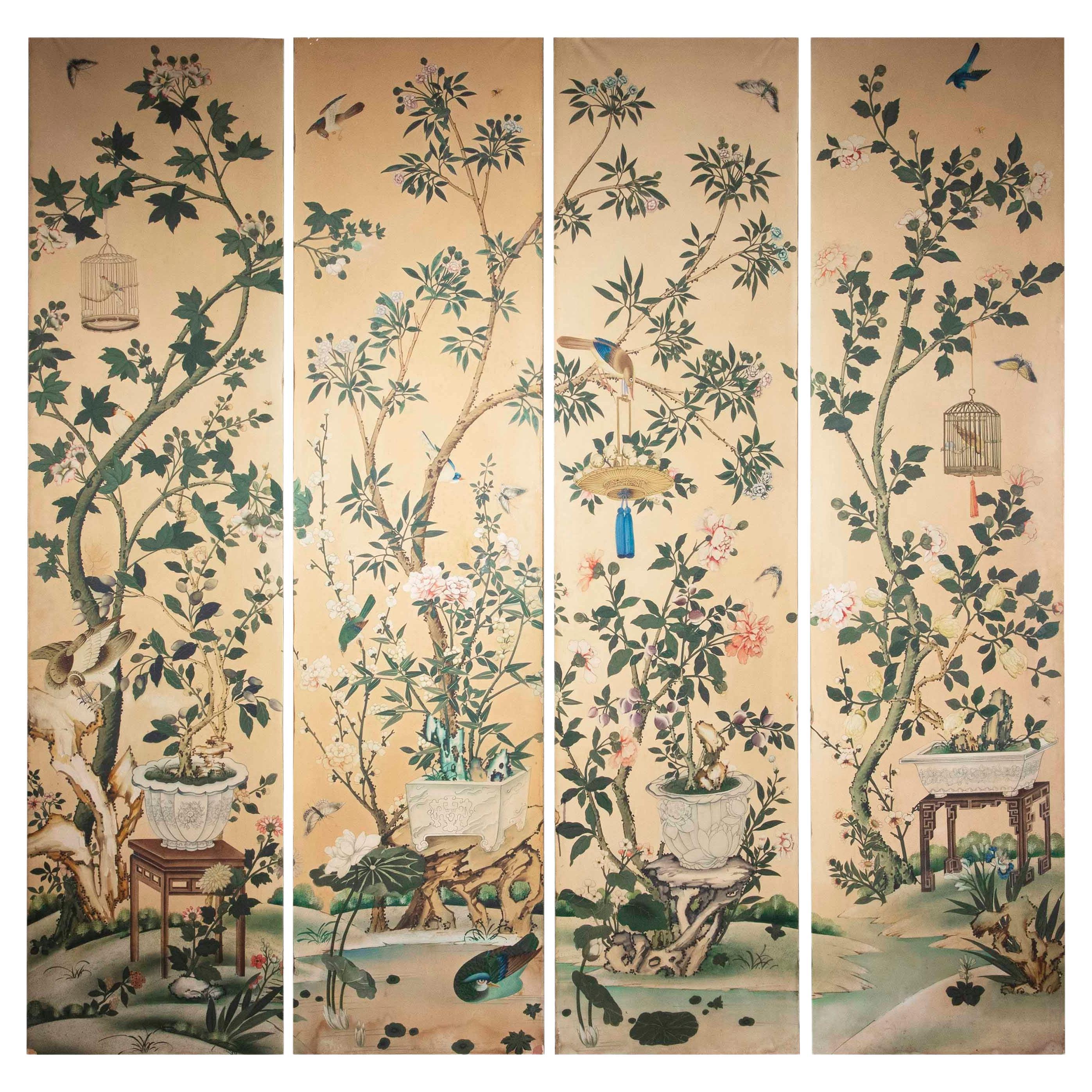Set of Four Chinese Wall Panels, Decorative, Mother of Pearl, Soapstone