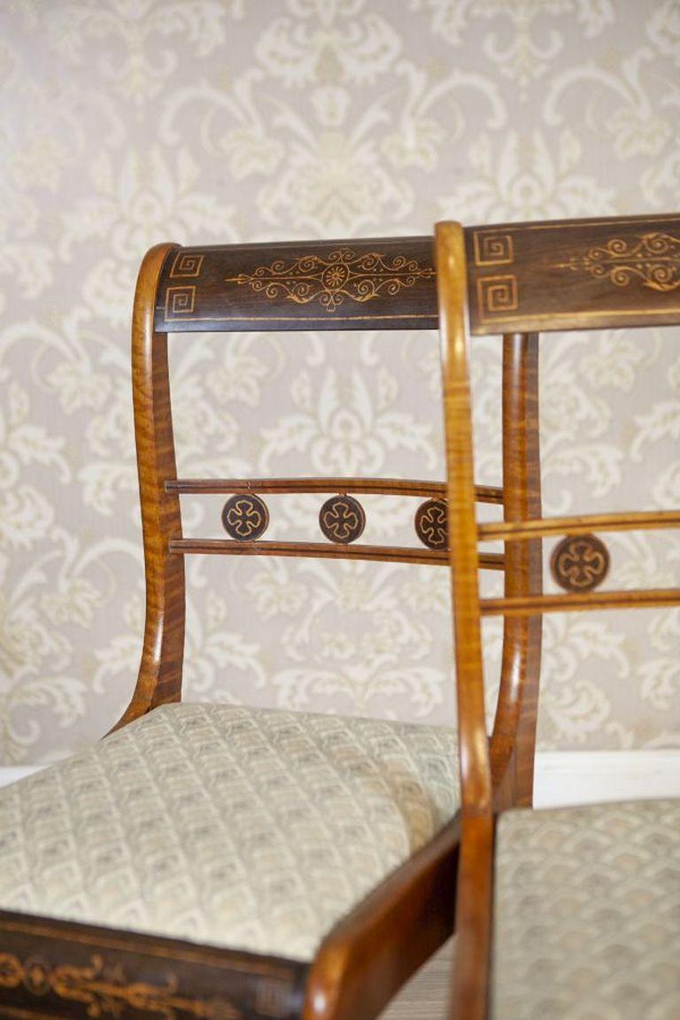 Tappezzeria Set di sedie inglesi del 19° secolo in stile Sheraton con intarsi in vendita