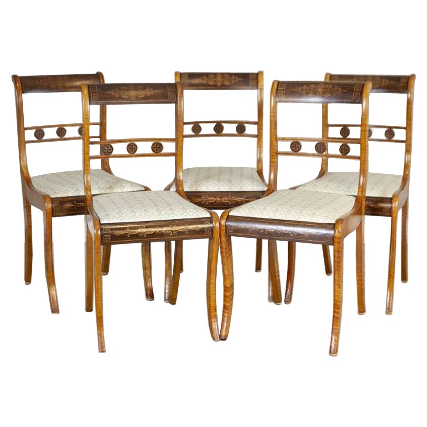 Set of 19th-Century English Chairs in Sheraton Style with Inlays