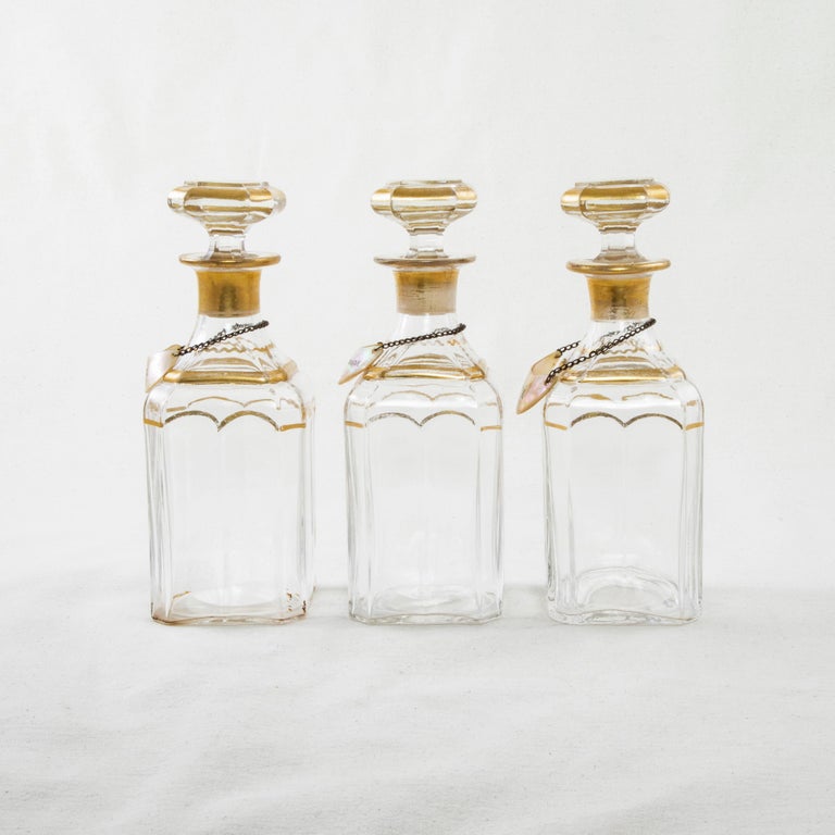 Set of 19th Century French Hand Blown Glass Carafes with Mother of