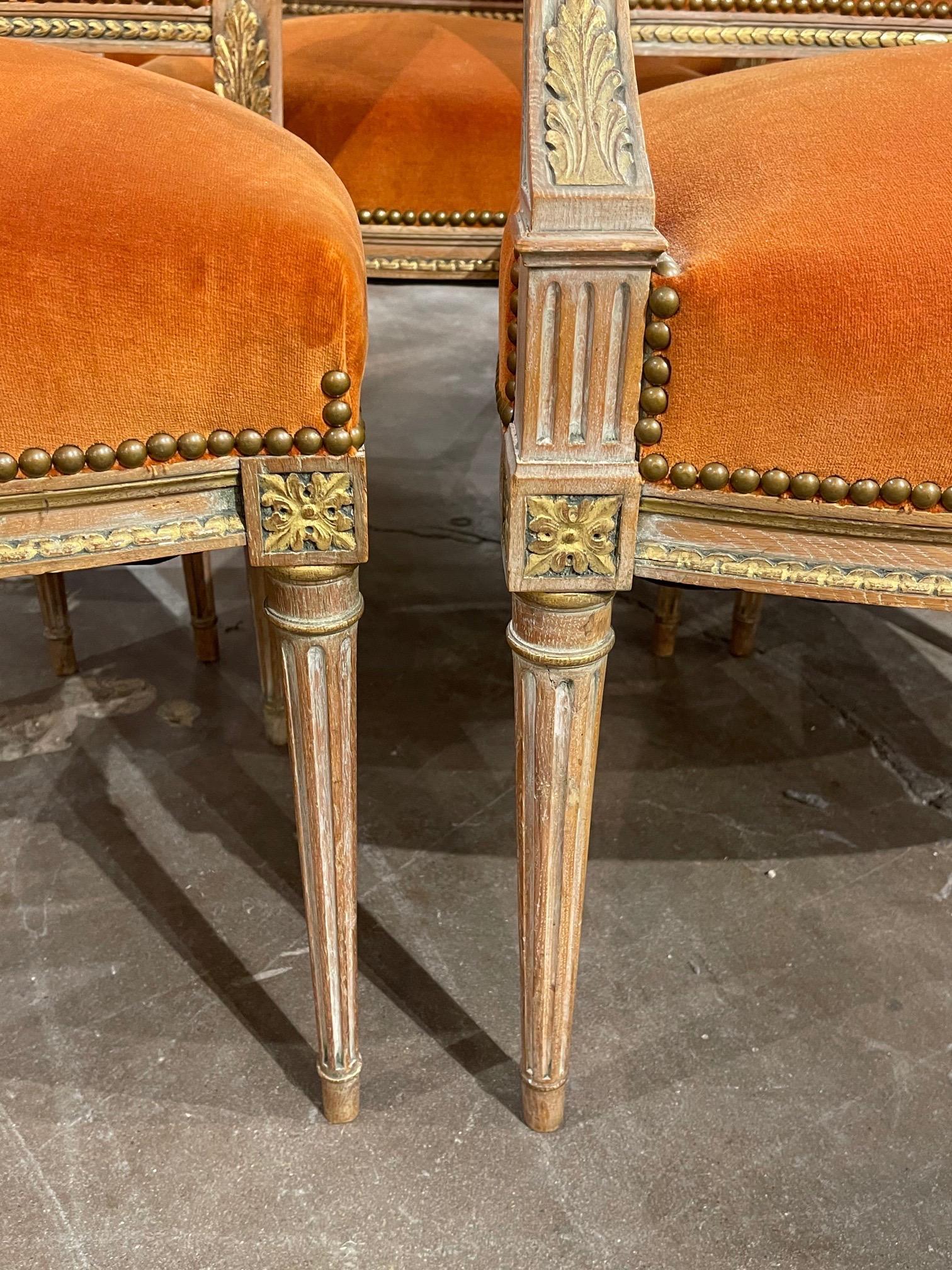 Set of 19th Century French Louis XVI Style Carved and Gilded Dining Chairs 1
