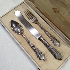 Set of 19th-century Gothic-style Silver Cutlery with Case