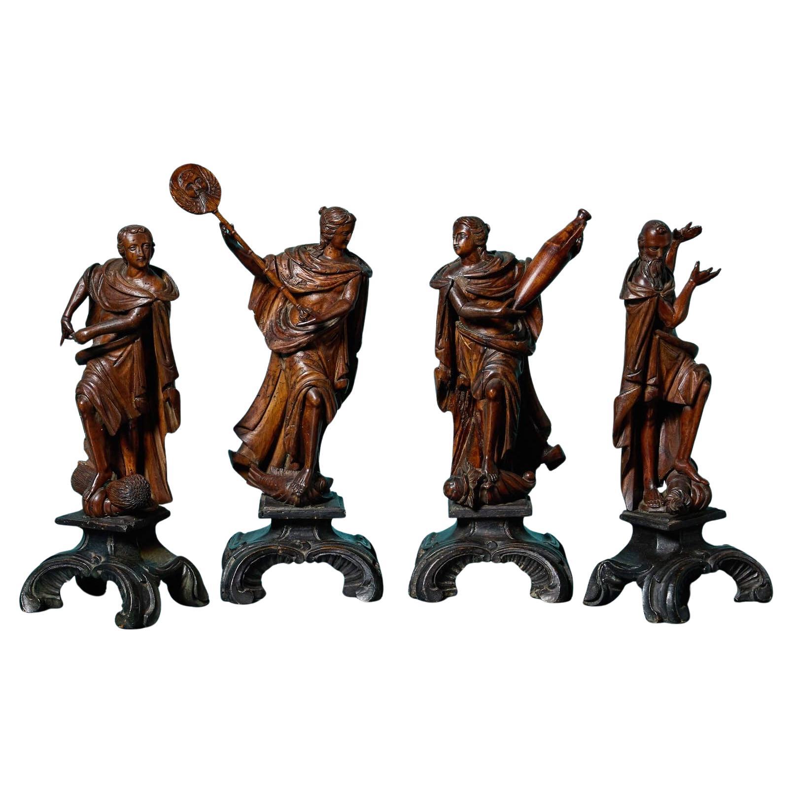Set of 19th Century Hand Carved Allegorical Figures en venta