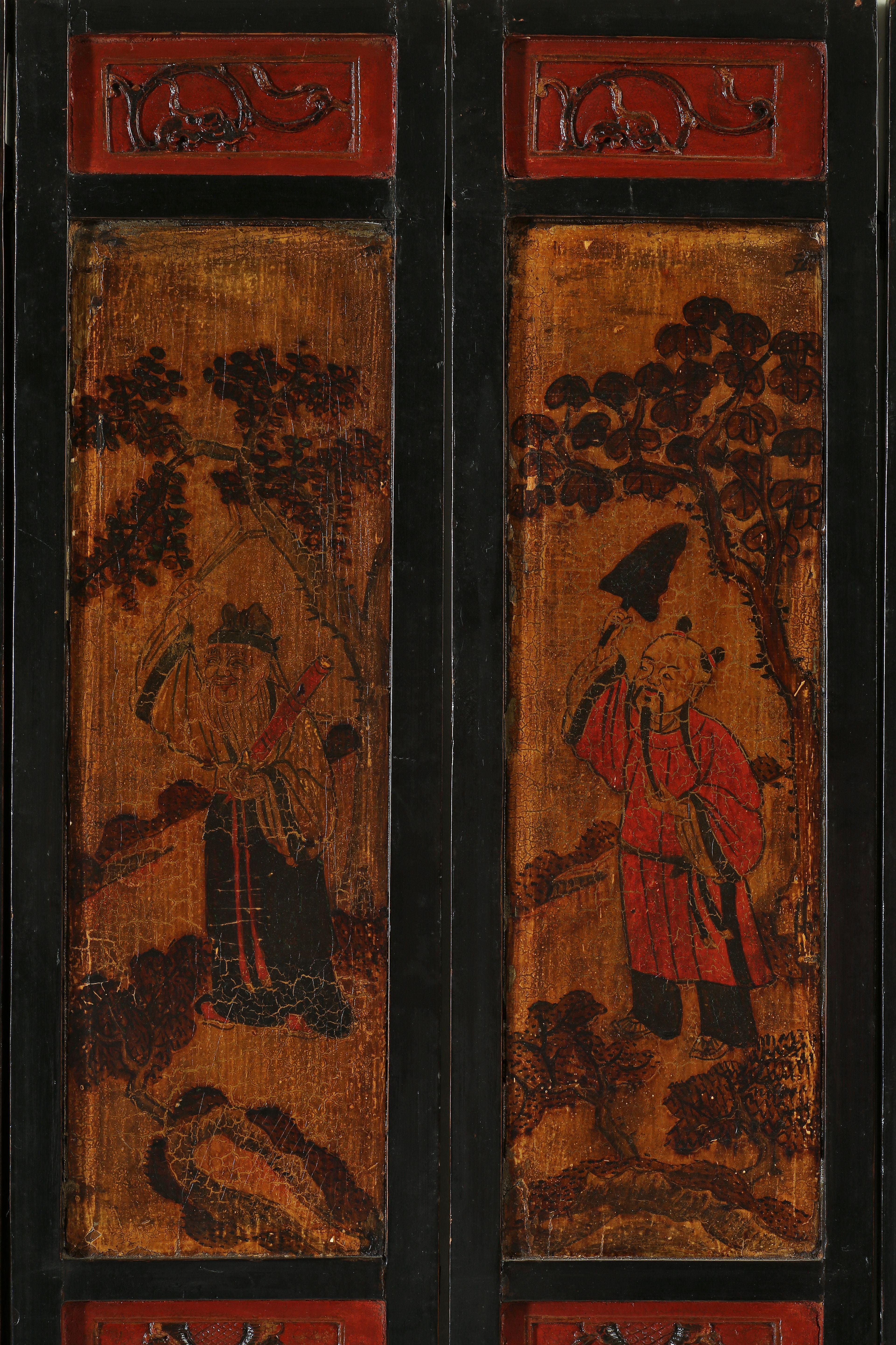 Set of 19th Century Hand-Painted Table/Wall Screen with 12 Panels, Double Sided For Sale 11