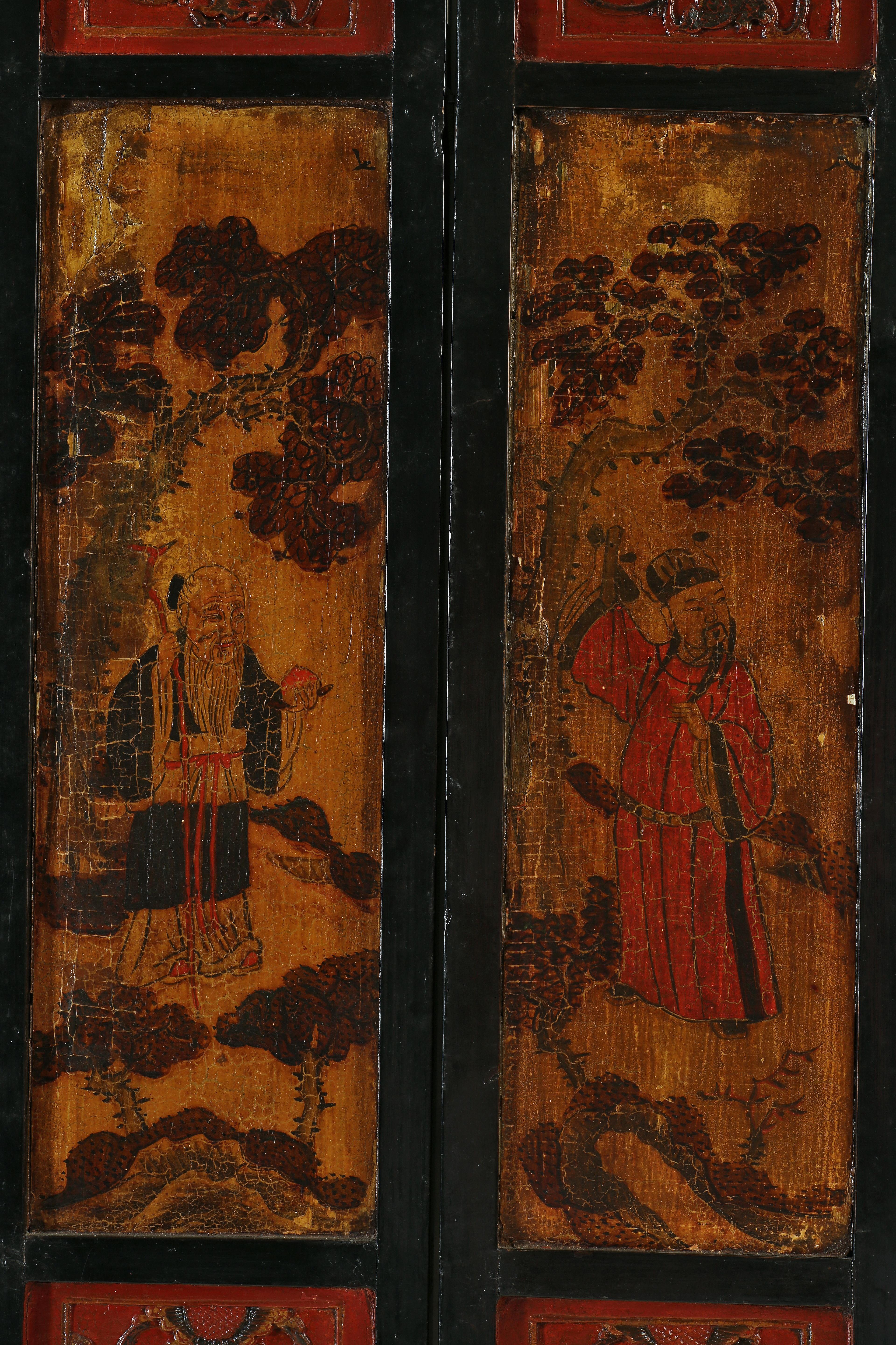 Set of 19th Century Hand-Painted Table/Wall Screen with 12 Panels, Double Sided For Sale 12