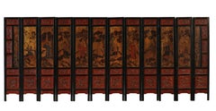 Set of 19th Century Hand-Painted Table/Wall Screen with 12 Panels, Double Sided