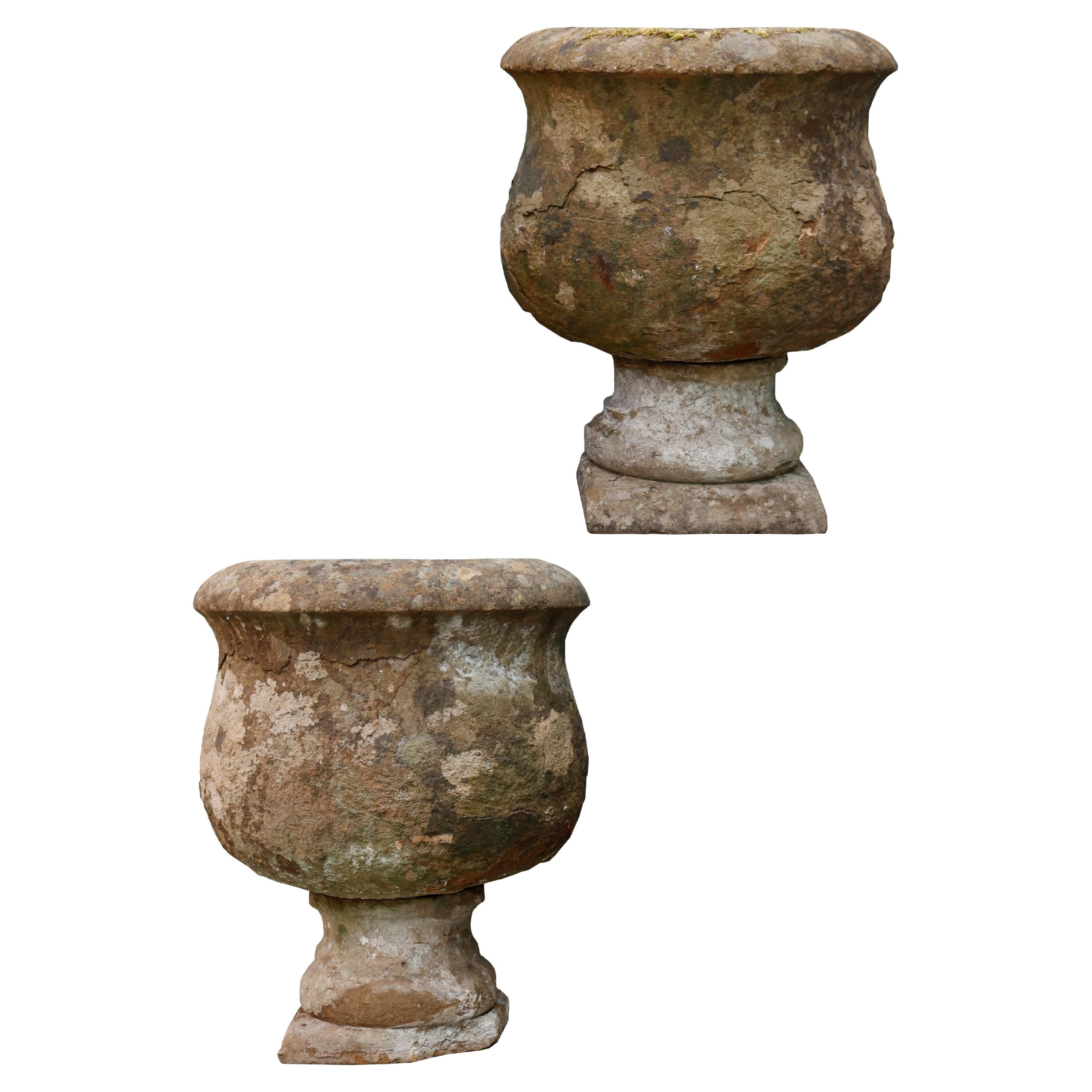 Set of 19th Century Limestone Garden Urns For Sale