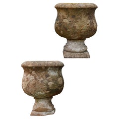 Antique Set of 19th Century Limestone Garden Urns