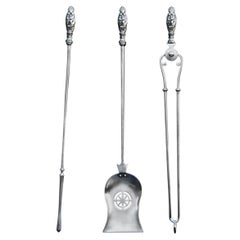 Set of 19th Century Polished Antique Steel Firetools