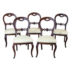 Set of 19th-Century Rococo Revival Mahogany Chairs in Light Upholstery