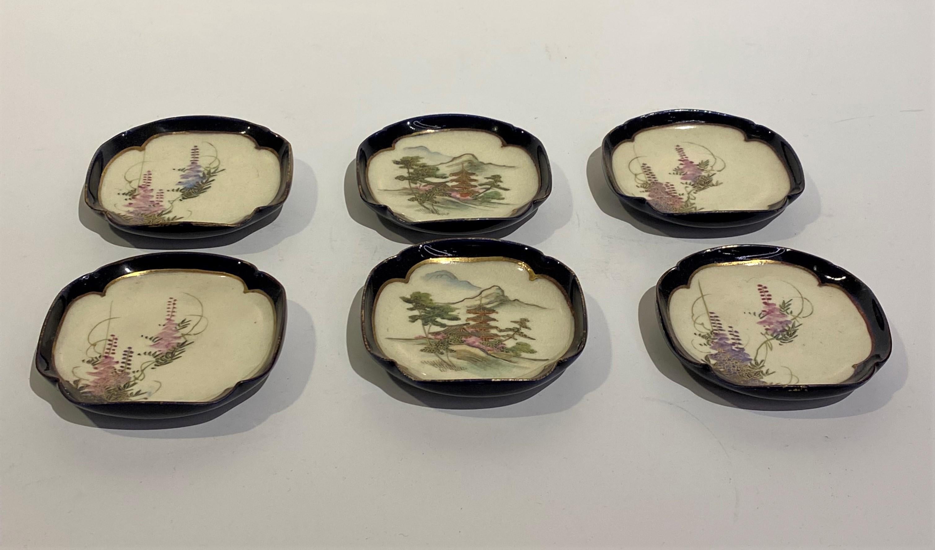 Set of 19th Century Small, Shaped Satsuma Hand Painted Pin Trays In Good Condition For Sale In North Salem, NY