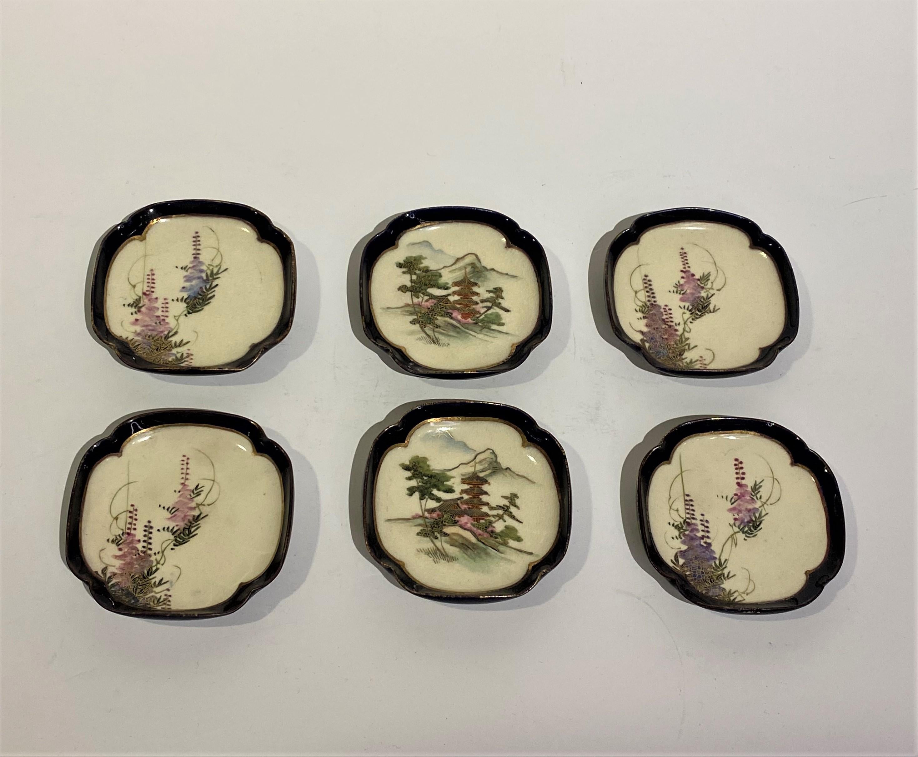 Porcelain Set of 19th Century Small, Shaped Satsuma Hand Painted Pin Trays For Sale