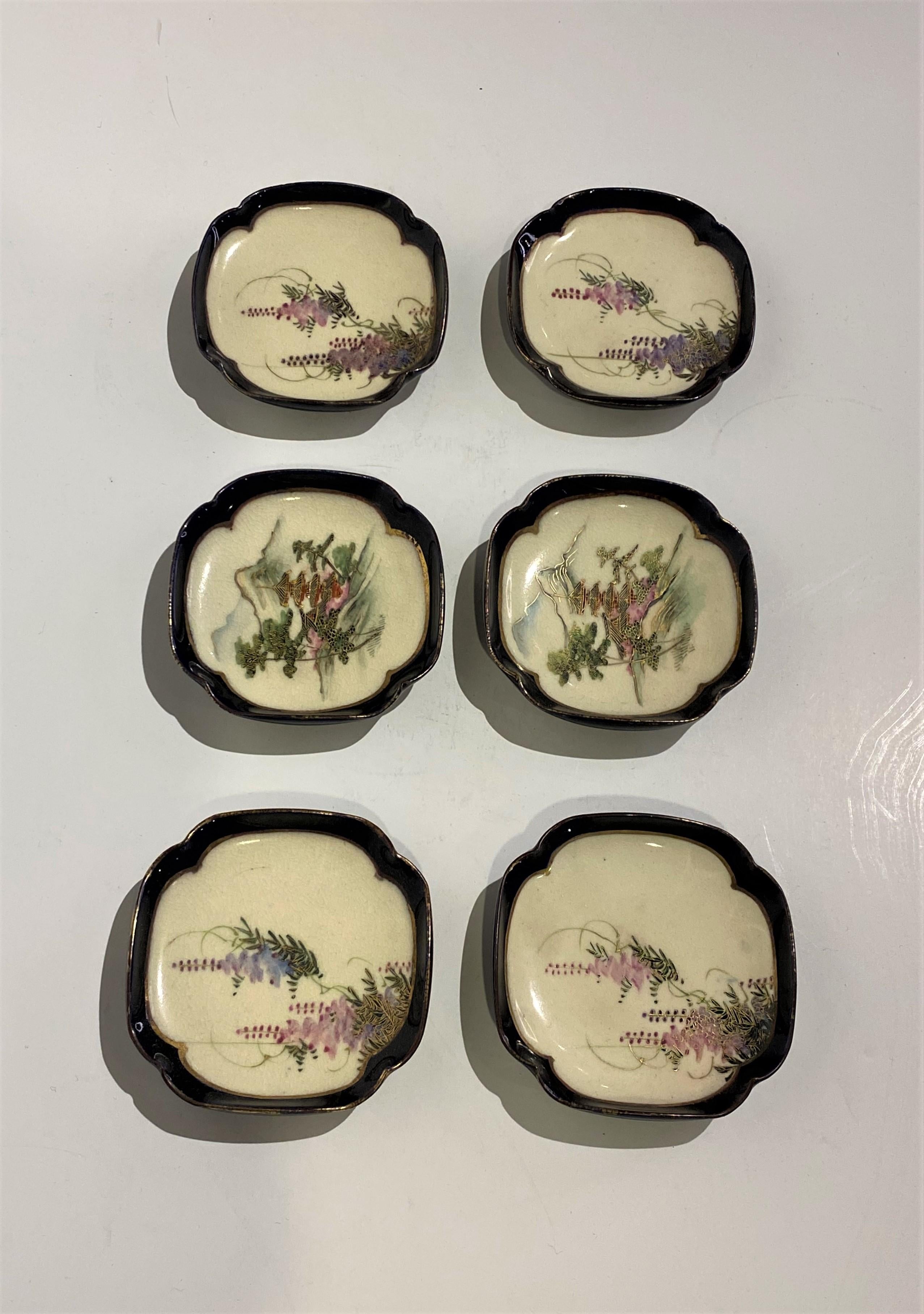 Set of 19th Century Small, Shaped Satsuma Hand Painted Pin Trays For Sale 1