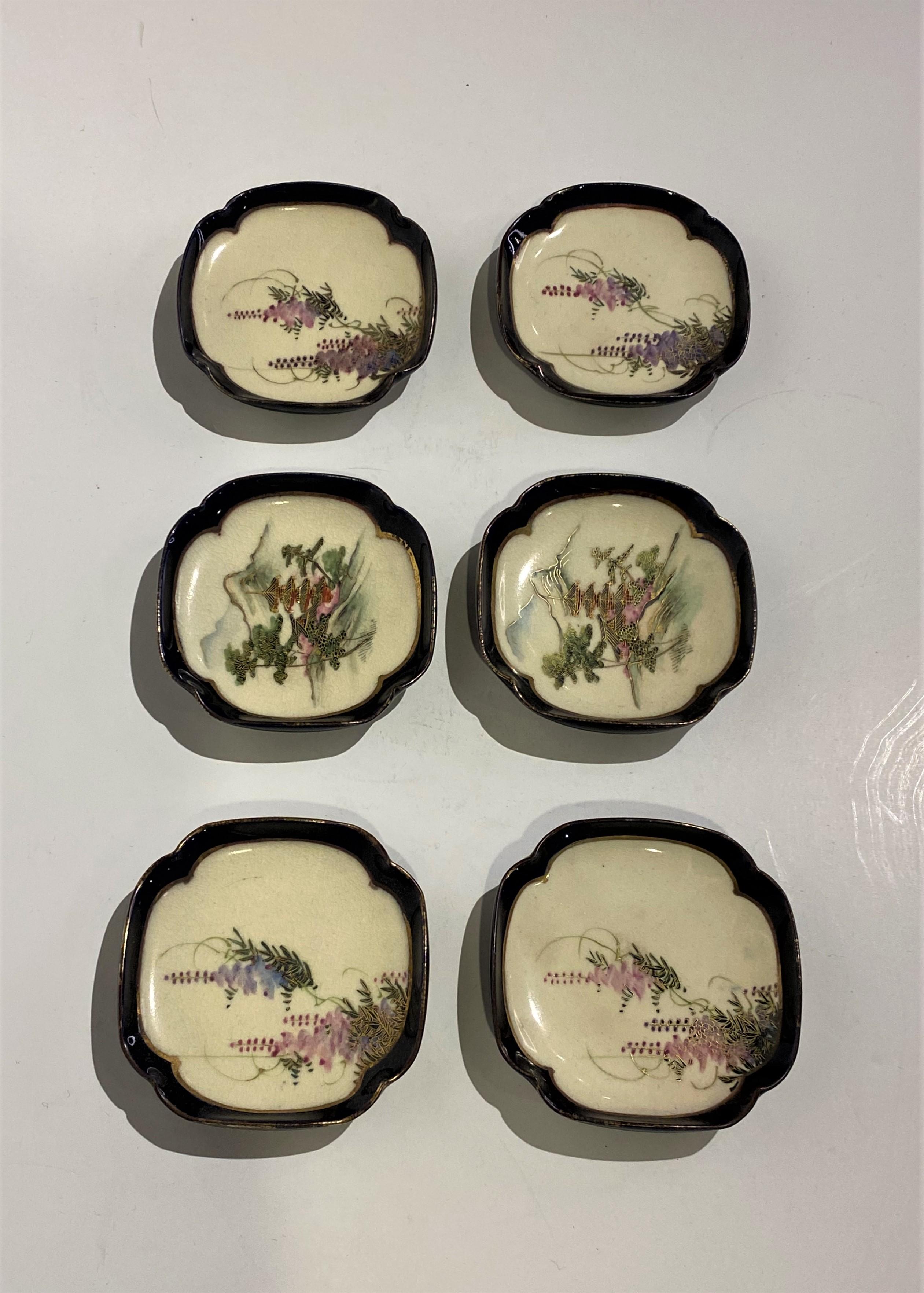 Set of 19th Century Small, Shaped Satsuma Hand Painted Pin Trays For Sale 2
