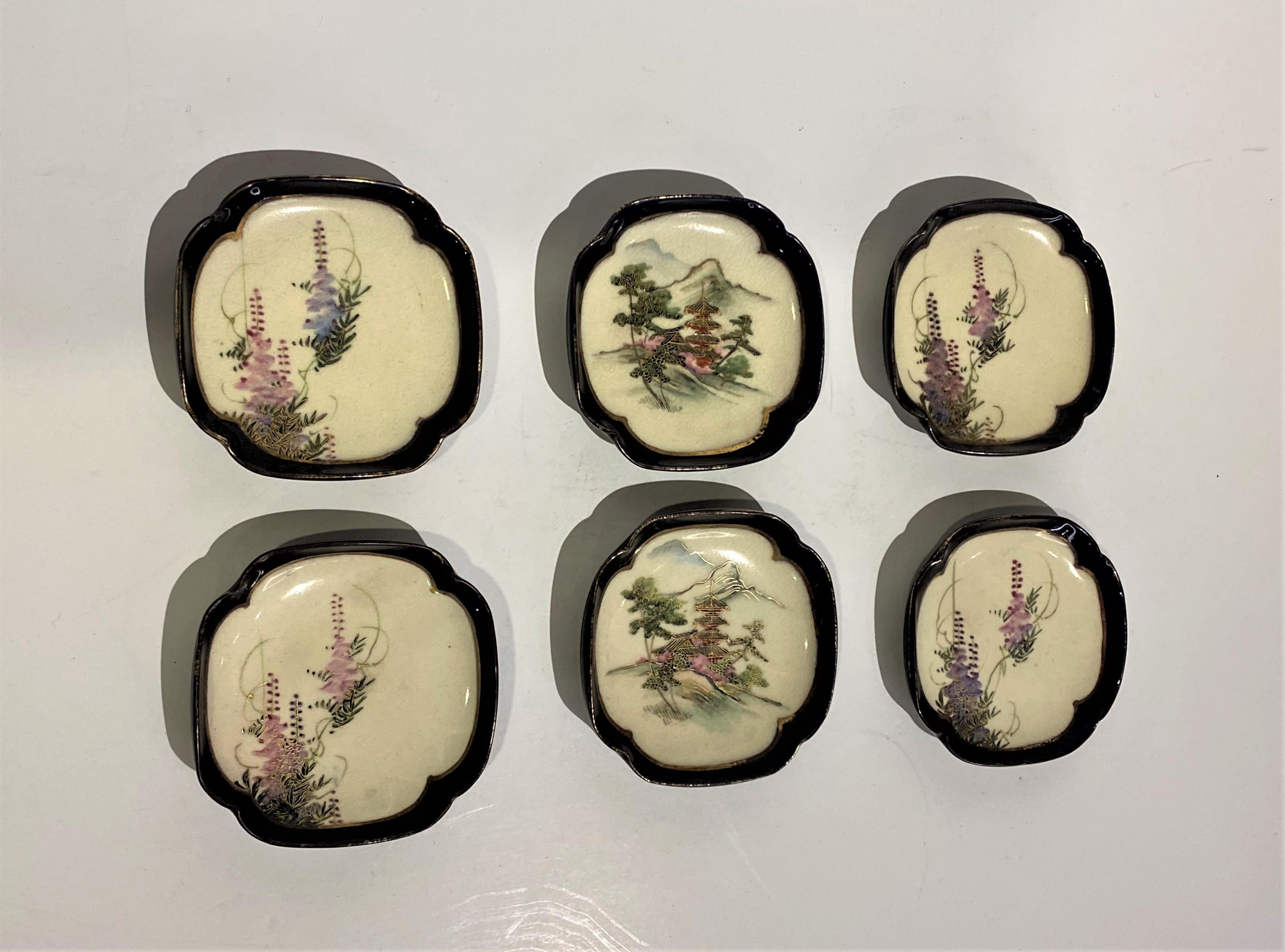 Set of 19th Century Small, Shaped Satsuma Hand Painted Pin Trays For Sale 3