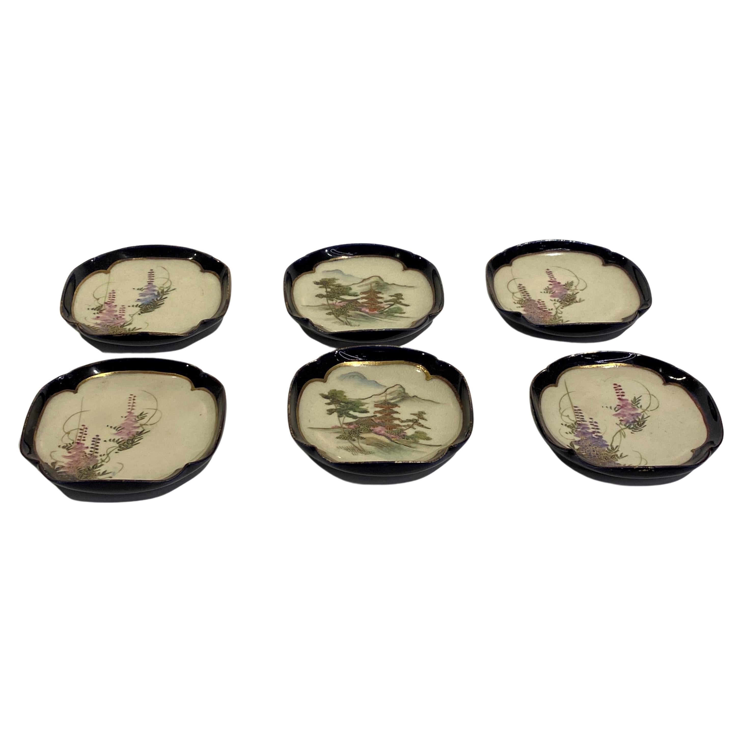 Set of 19th Century Small, Shaped Satsuma Hand Painted Pin Trays For Sale