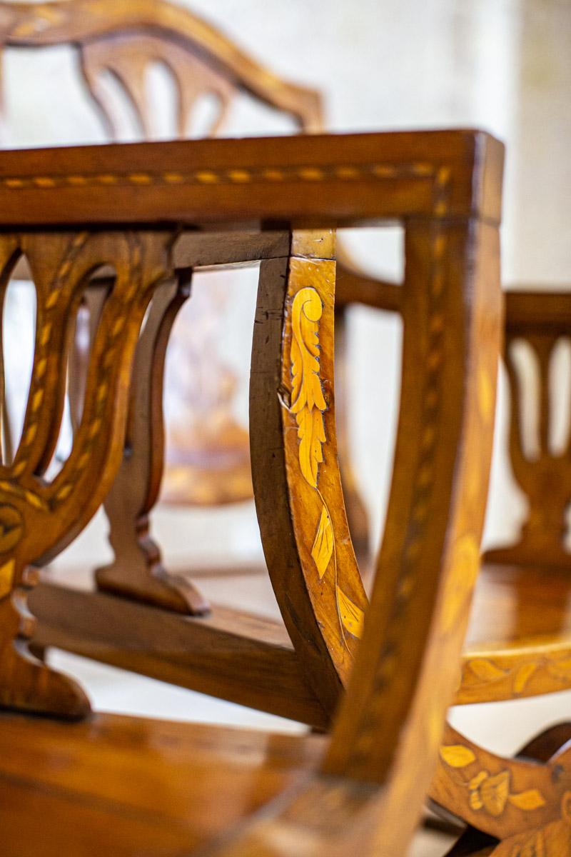 Set of 19th Century Inlaid Walnut Armchairs on X-Shaped Legs For Sale 8