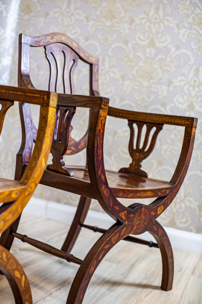 Set of 19th Century Inlaid Walnut Armchairs on X-Shaped Legs For Sale 10