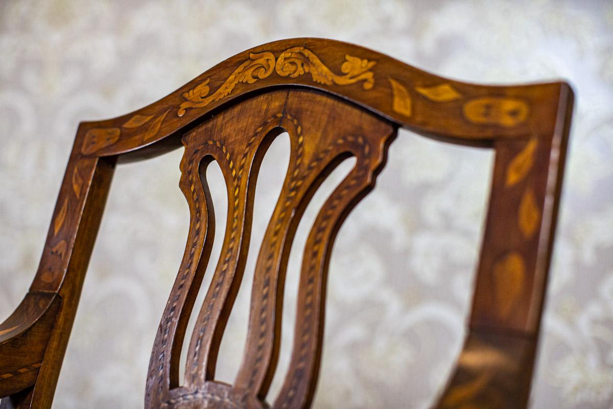 Set of 19th Century Inlaid Walnut Armchairs on X-Shaped Legs For Sale 1