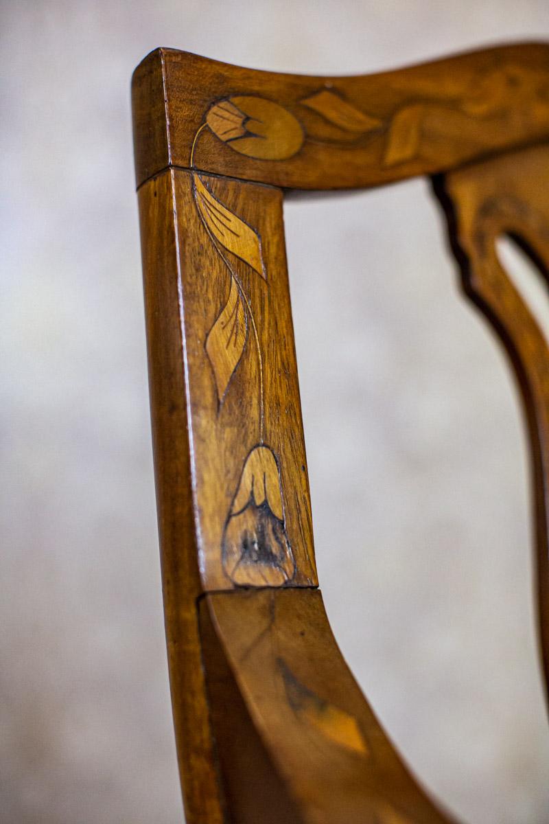 Set of 19th Century Inlaid Walnut Armchairs on X-Shaped Legs For Sale 2