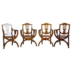 Set aus Sesseln mit Intarsien aus Nussbaumholz auf X-förmigen Beinen aus dem 19. Jahrhundert