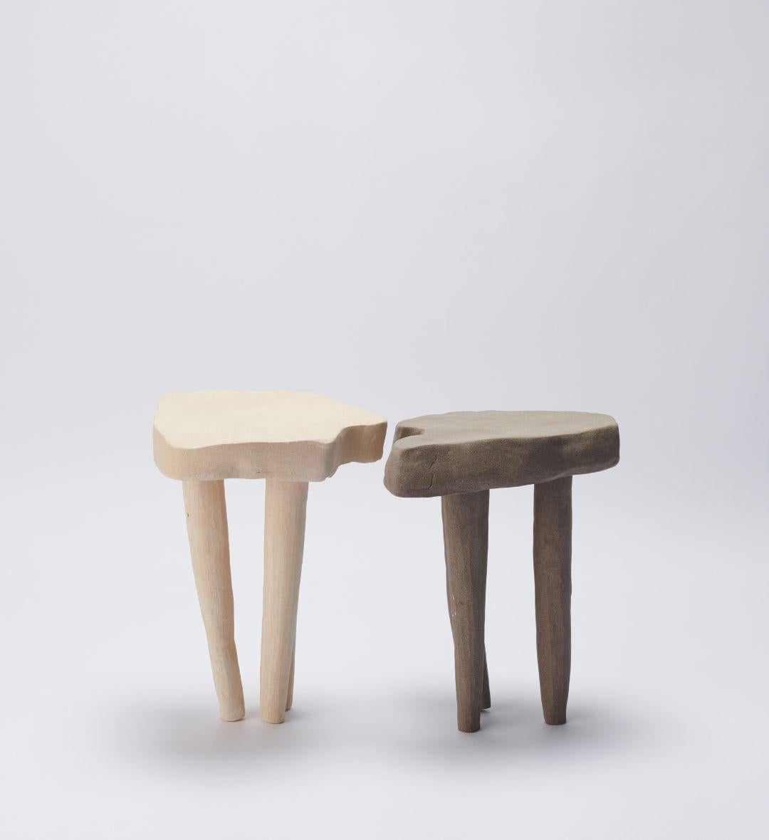 Set Of 2 01 & 02 Stools by Joana Kieppe
Unique Piece.
Dimensions: D 16 x W 14 x H 26 cm.
Materials: Ivory and lotus high temperature clay.

Reproduction is entirely manual, therefore it will be a very similar, but unique piece. all pieces are