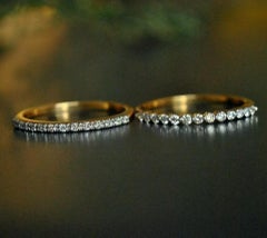 Set of 2 14k Solid Gold Diamond Band Half Eternity Thin Stack Ring