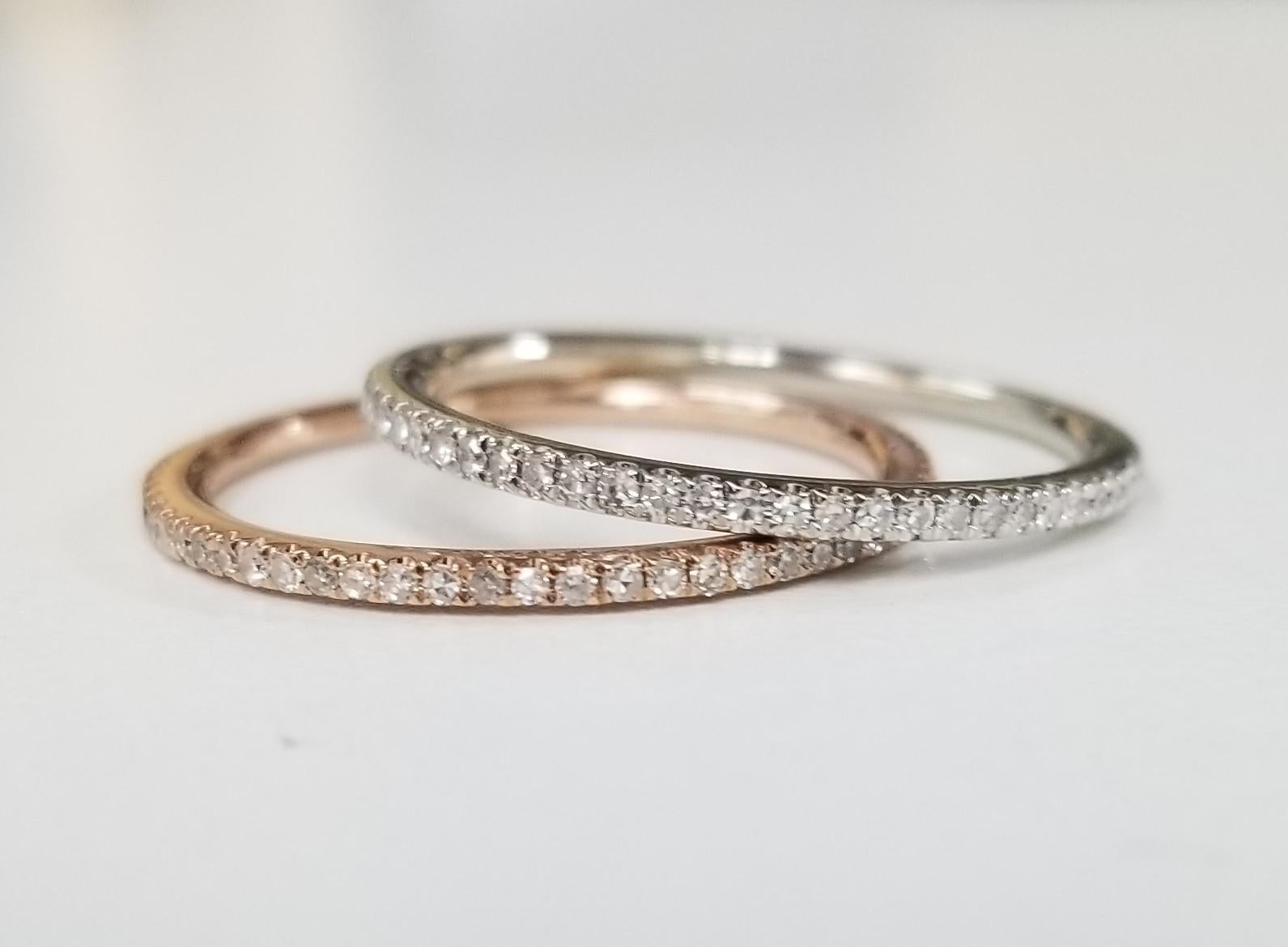 Set of 2 14k white gold diamond stack able eternity ring with 60 round single cut diamonds micro pave'  .60pts., size 8