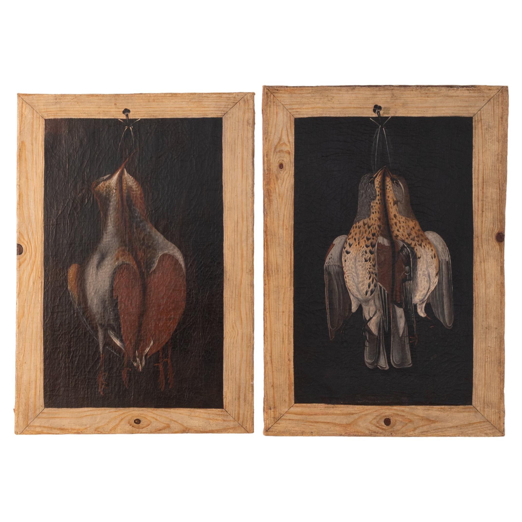 Set of 2 19th Century Trompe L'oeuil Paintings. Still Life with Dead Game