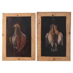 Antique Set of 2 19th Century Trompe L'oeuil Paintings. Still Life with Dead Game