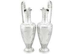 Juego de 2 jarras victorianas de clarete de plata de ley Elkington & Co.