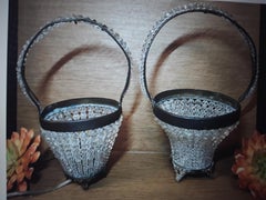 Set of 2 1910 Antique Art Nouveau French Crystal Beaded Table Lamp Fixtures