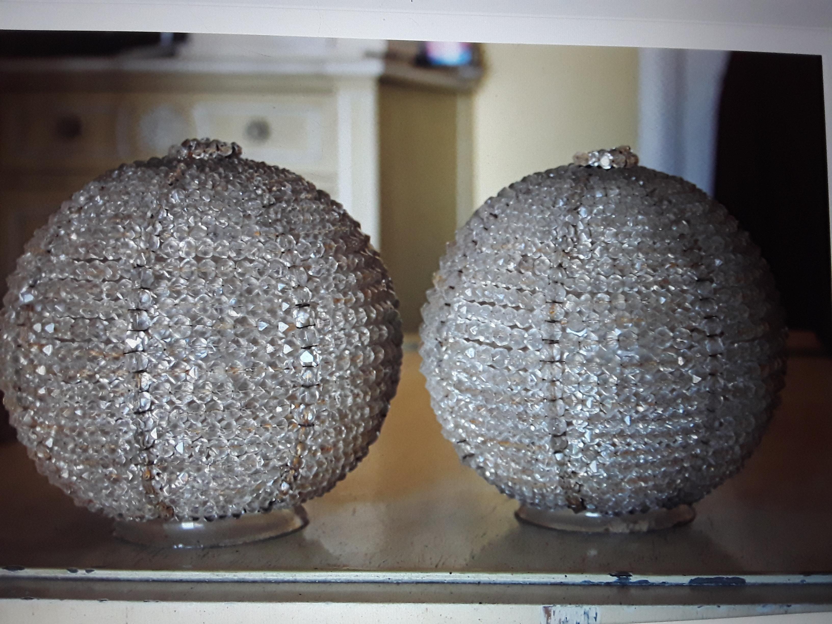 Set of 2 1920's Antique Art Deco Pefectly Crystal Beaded Lamp Shades - Large In Good Condition For Sale In Opa Locka, FL