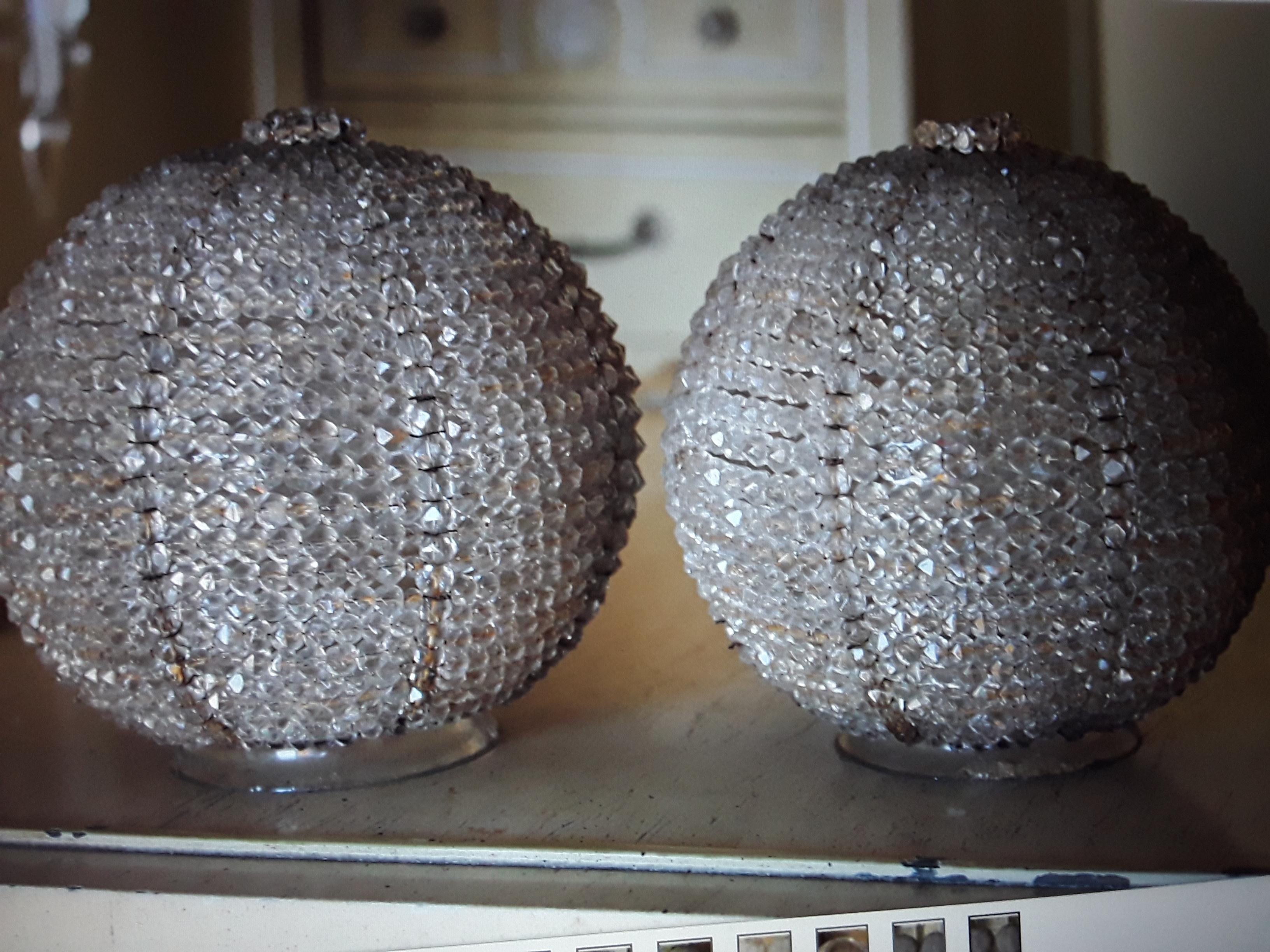 Set of 2 1920's Antique Art Deco Pefectly Crystal Beaded Lamp Shades - Large For Sale