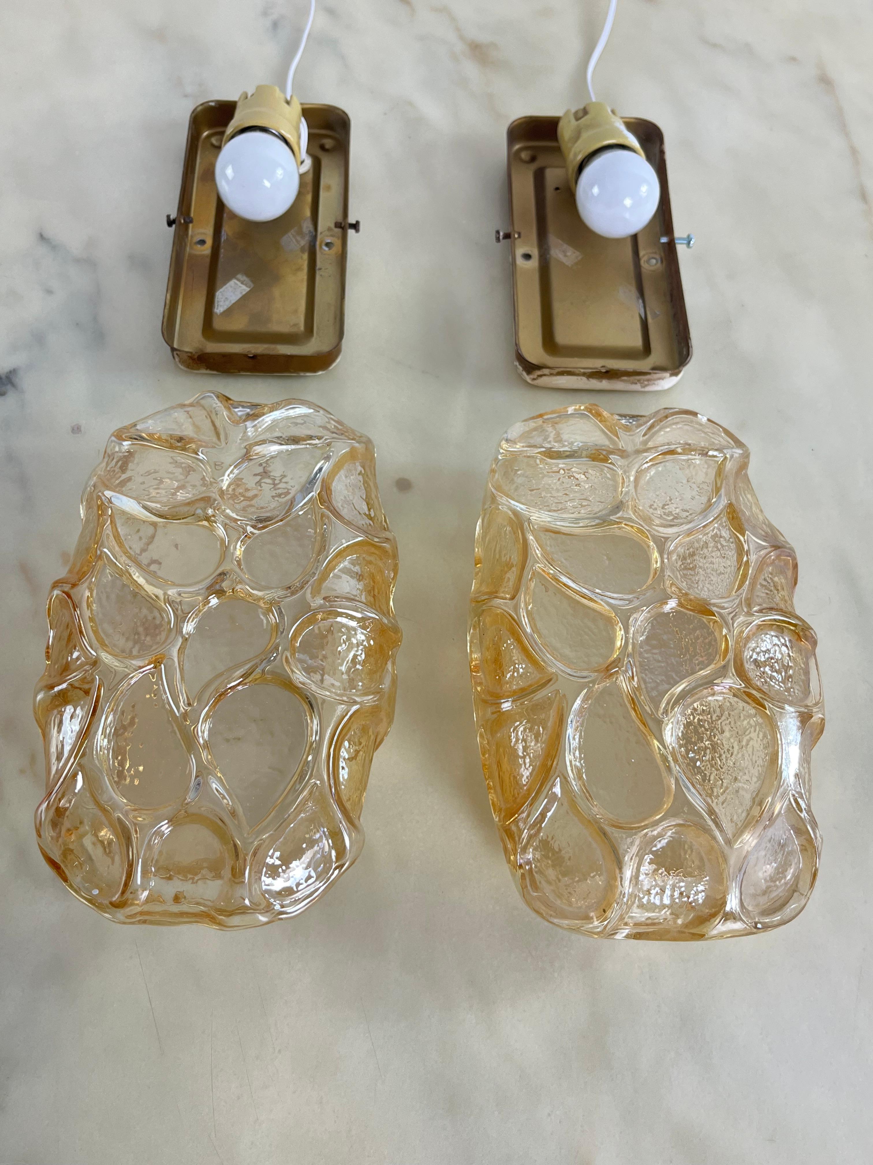 Juego De 2 Lámparas De Pared De Cristal Miel De Los Años 40 en venta 7