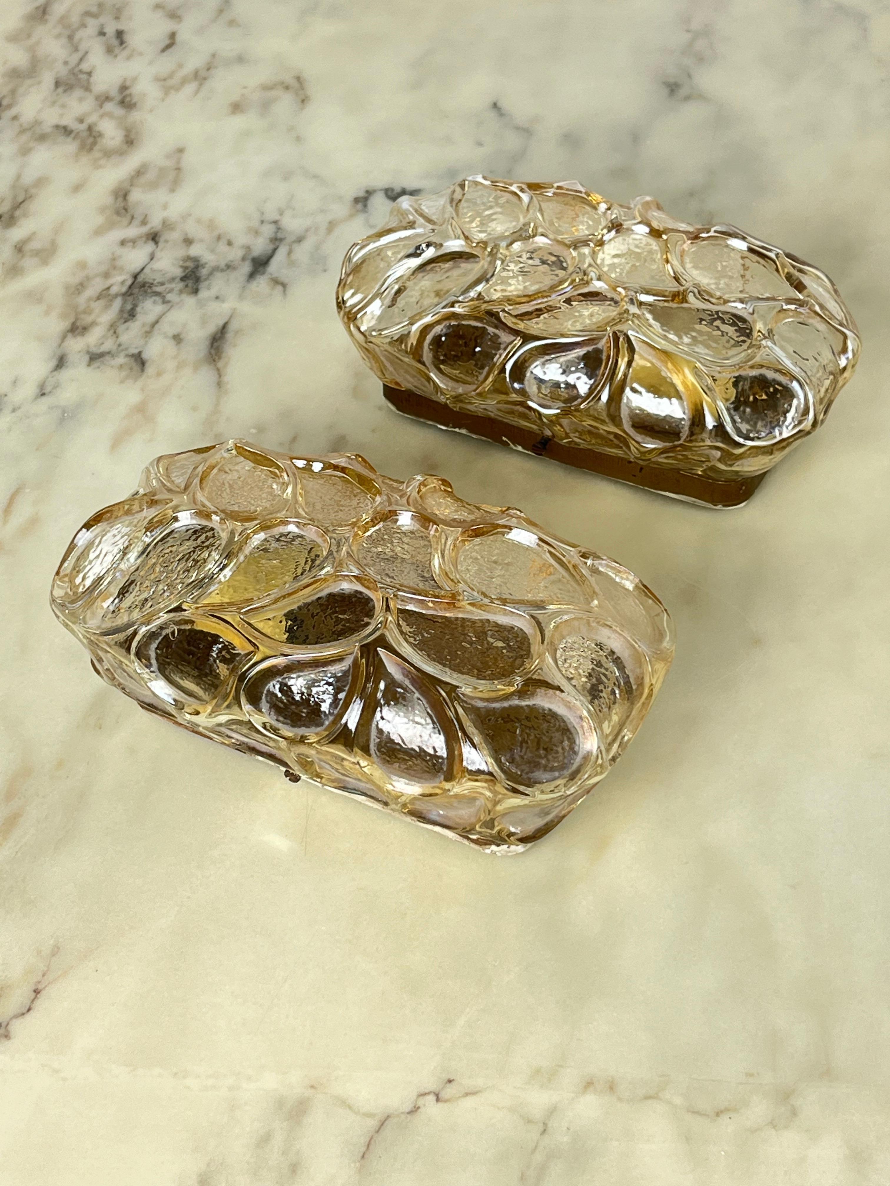 Juego De 2 Lámparas De Pared De Cristal Miel De Los Años 40 Italiano en venta