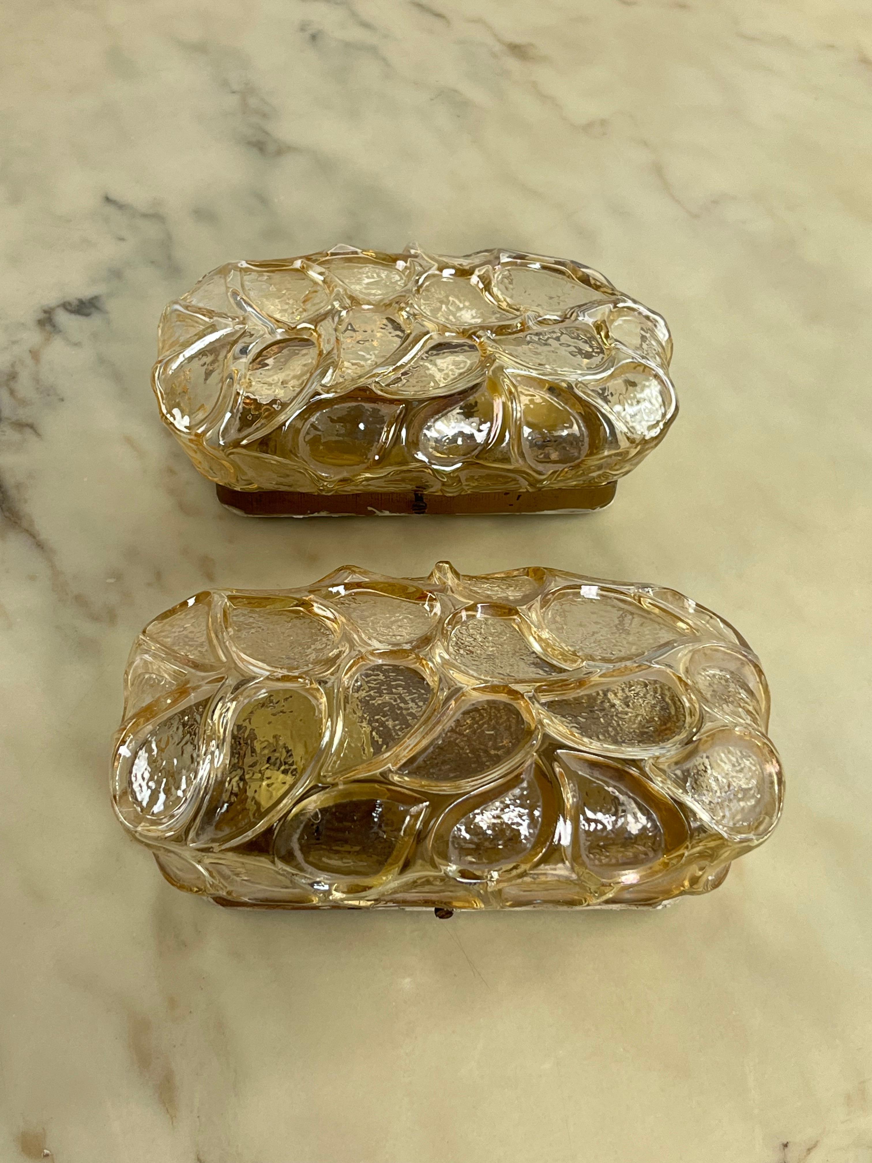 Juego De 2 Lámparas De Pared De Cristal Miel De Los Años 40 Metal en venta
