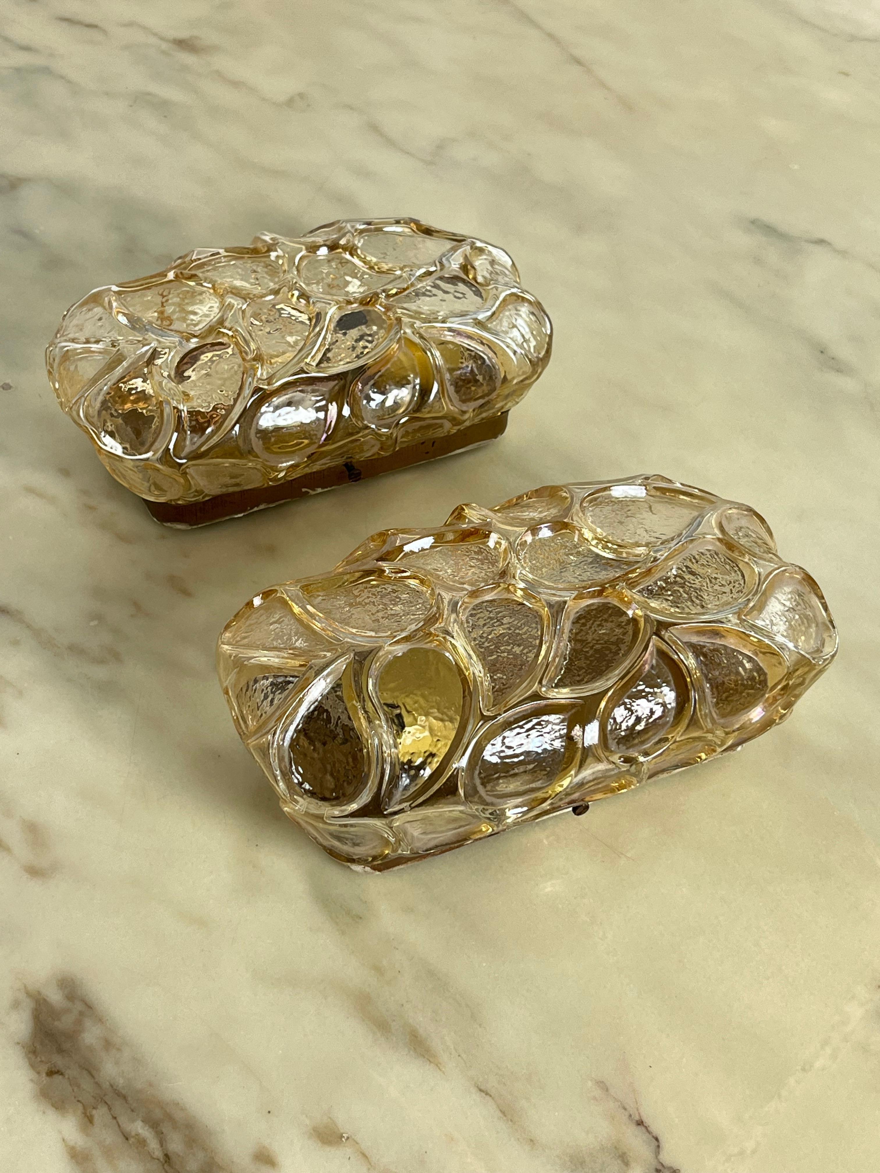 Juego De 2 Lámparas De Pared De Cristal Miel De Los Años 40 en venta 1