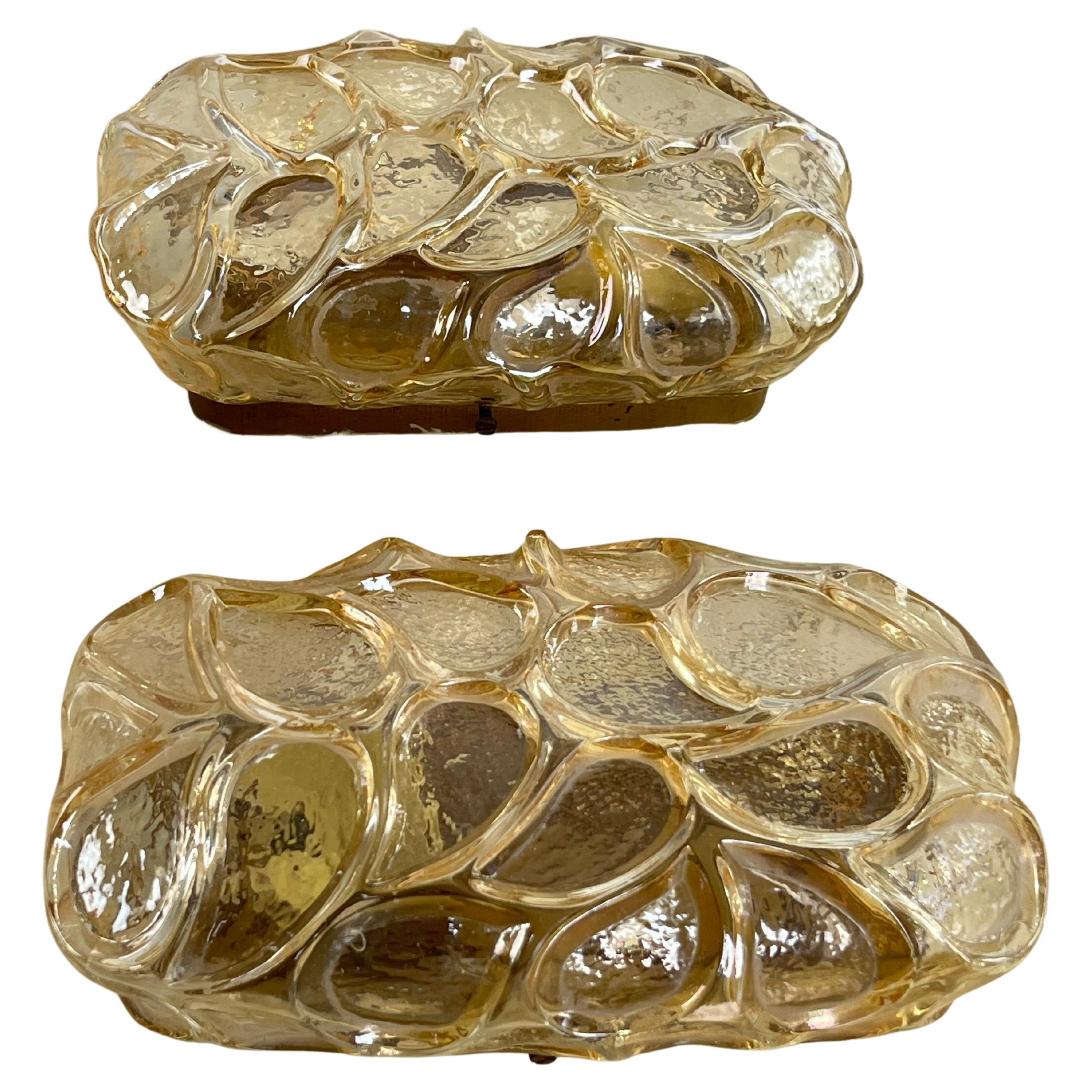 Lot de 2 appliques en verre Honey des années 1940