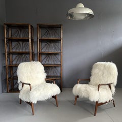 Set of 2 1950s Danish armchairs by Alf Svensson for Dux, teak and goat hair