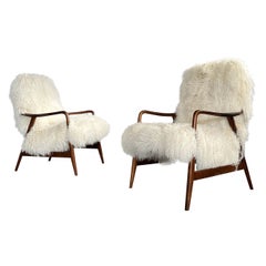Set di 2 poltrone danesi anni '50 di Alf Svensson per Dux, in teak e pelo di capra