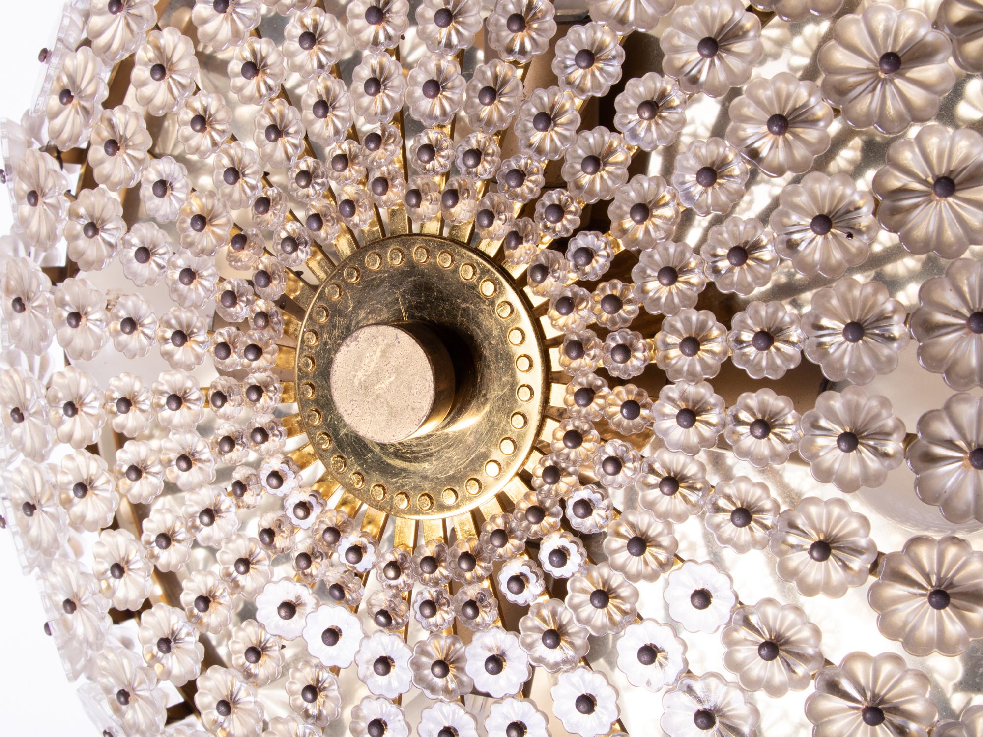 German Set of 2 Emil Stejnar Style Flush Mount & Wall Sconces Floral Glass & Brass 1950 For Sale