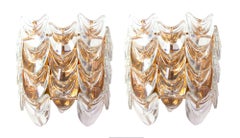 Set of 2 1960 Germany Palwa Wall Sconces Crystal Glass & Gilt-Brass