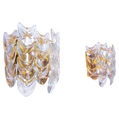 Set of 2 1960 Germany Palwa Wall Sconces Crystal Glass & Gilt-Brass