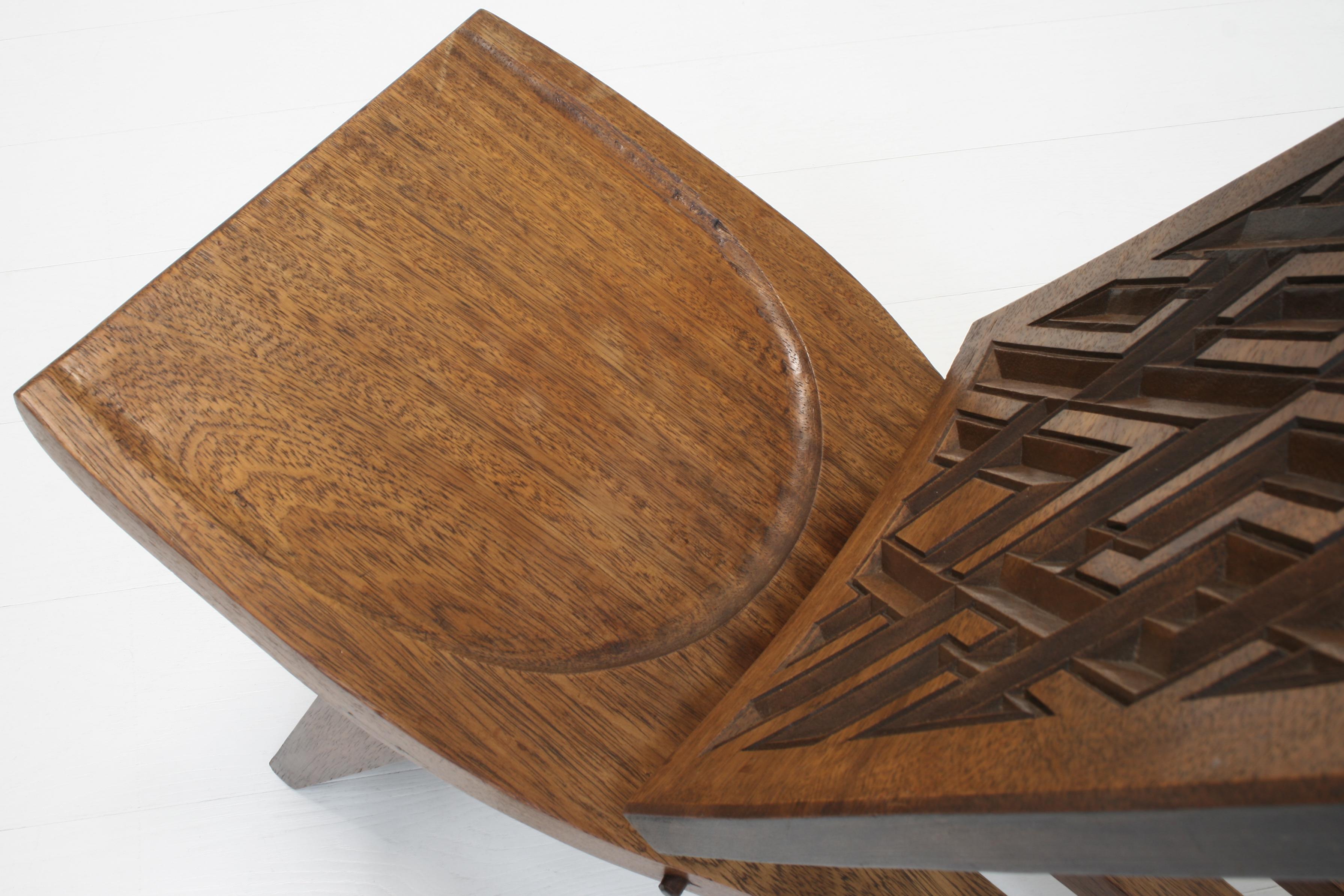 Hardwood Set of 2 1960s Geometric Carved Low Slung Tribal Palaver Chief Chairs For Sale
