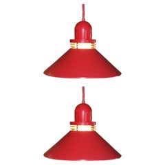 Set of 2 1970's Red Pendant Lamps