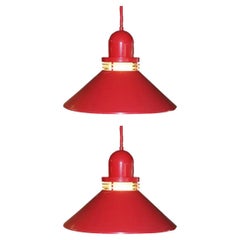 Lot de 2 lampes à suspension rouges des années 1970