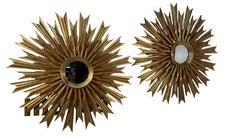 Set of 2, 1970s Vintage Italian Sunburst Gilded Wall Mirror