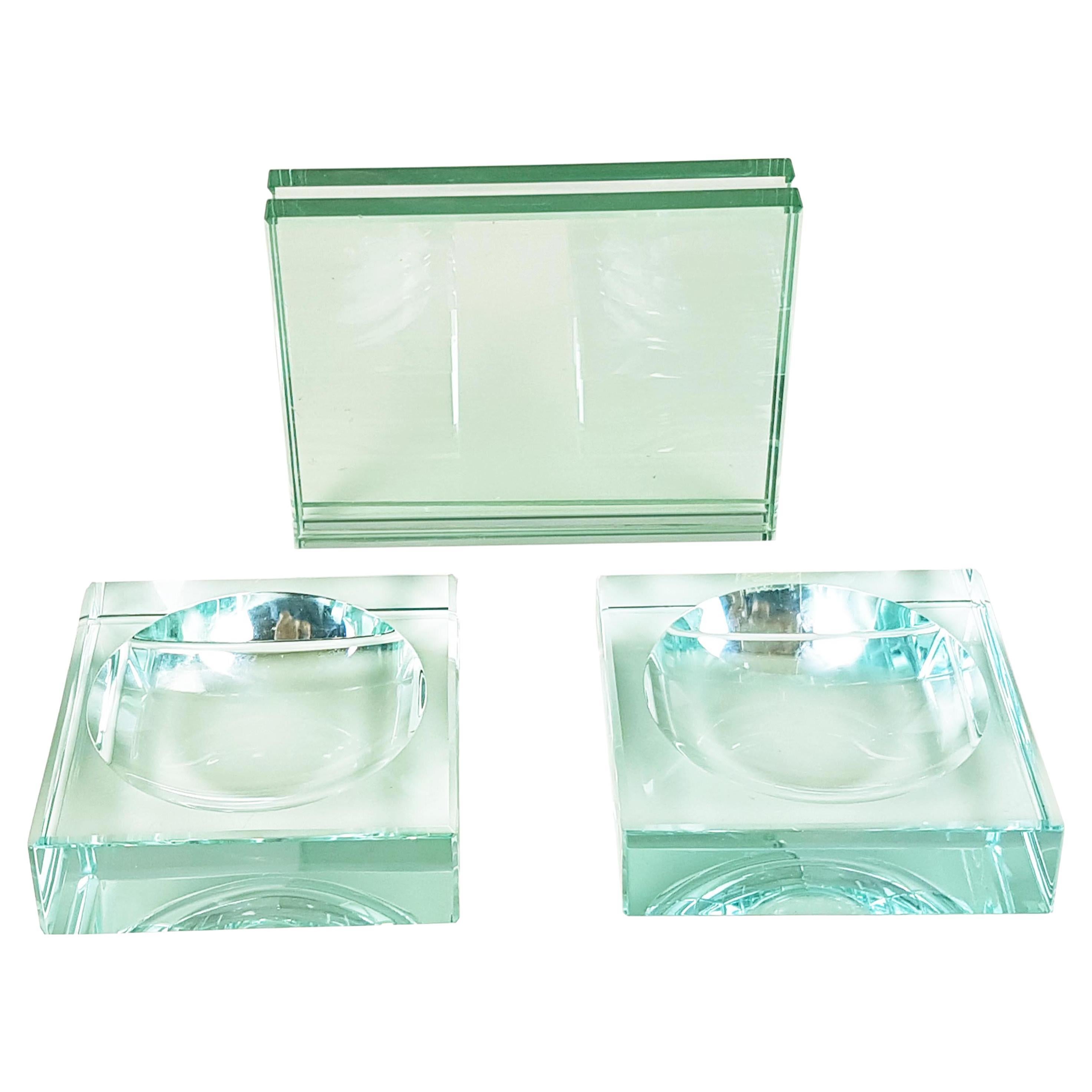 Set of 2 1980s Ashtrays & Picture Frame in Cut Glass For Sale